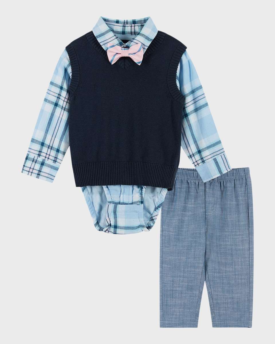 Boy's Three-Piece Sweater Vest Set, Size Newborn-18